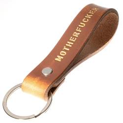 ELBERCRAFT Schlüsselanhänger Leder MOTHERFUCKER Geschenk für Frauen oder Männer pflanzlich gegerbt braun mit gravur gold 12 cm made in Germany Leather Keychain von ELBERCRAFT