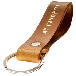 ELBERCRAFT Schlüsselanhänger Leder MY FAVORITE Geschenk zum Valentinstag für Frauen oder Männer pflanzlich gegerbt braun mit gravur gold 12 cm made in Germany Leather Keychain von ELBERCRAFT