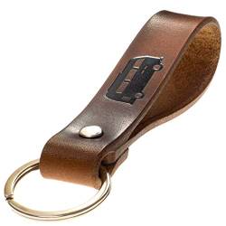 ELBERCRAFT Schlüsselanhänger Leder Wohnmobil Geschenk für Frauen oder Männer pflanzlich gegerbt braun mit gravur schwarz 12 cm made in Germany Leather Keychain von ELBERCRAFT