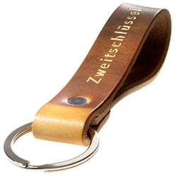 ELBERCRAFT Schlüsselanhänger Leder Zweitschlüssel Geschenk für Frauen oder Männer pflanzlich gegerbt braun mit gravur gold 12 cm made in Germany Leather Keychain von ELBERCRAFT
