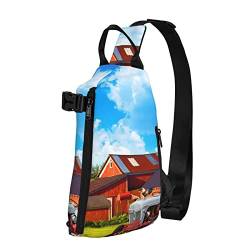 Company Farm Traktor Print Sling Bag, Crossbody Sling Rucksack Schultertasche Brusttasche Reise Wandern Outdoor Daypack, Schwarz, Einheitsgröße, Schwarz, Einheitsgröße, Schwarz , Einheitsgröße, Europäischer und amerikanischer Stil von ELBULL