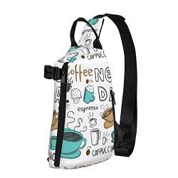 Delicious Coffee Print Sling Bag Crossbody Sling Rucksack Schultertasche Brusttasche Reise Wandern Outdoor Daypack Schwarz Einheitsgröße Schwarz Einheitsgröße, Schwarz , Einheitsgröße, Europäischer und amerikanischer Stil von ELBULL