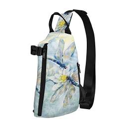 Dragonfly Lotus Print Sling Bag Crossbody Sling Rucksack Schultertasche Brusttasche Reise Wandern Outdoor Daypack Schwarz Einheitsgröße Schwarz Einheitsgröße, Schwarz , Einheitsgröße, Europäischer und amerikanischer Stil von ELBULL