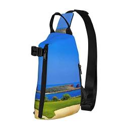 ELBULL Golfplatz Print Sling Bag, Crossbody Sling Rucksack Schultertasche Brusttasche Reise Wandern Outdoor Daypack, Schwarz, Einheitsgröße, Schwarz, Einheitsgröße, Schwarz , Einheitsgröße, Europäischer und amerikanischer Stil von ELBULL