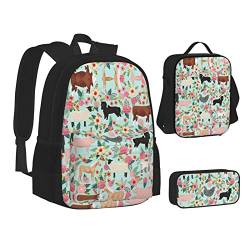 ELBULL Libelle Malerei Schulrucksack Jungen Mädchen Schule Büchertasche Set Schüler Rucksack mit Lunchbox und Federmäppchen, FARM TIER, Einheitsgröße, Reiserucksäcke von ELBULL