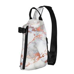 ELBULL Rose Gold Marmor Print Sling Bag Crossbody Sling Rucksack Schultertasche Brusttasche Reise Wandern Outdoor Daypack Schwarz Einheitsgröße Schwarz Einheitsgröße, Schwarz , Einheitsgröße, Europäischer und amerikanischer Stil von ELBULL