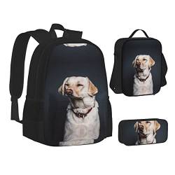 ELBULL Space Planet Schulrucksack Jungen Mädchen Schule Büchertasche Set Schüler Rucksack mit Lunchbox und Federmäppchen, Niedlicher Labrador Hund, Einheitsgröße, Reiserucksäcke von ELBULL