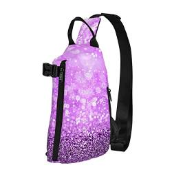 ELBULL Sparkling Purple Glitter Print Sling Bag Crossbody Sling Rucksack Schultertasche Brusttasche Reise Wandern Outdoor Daypack Schwarz Einheitsgröße Schwarz Einheitsgröße, Schwarz , Einheitsgröße, Europäischer und amerikanischer Stil von ELBULL