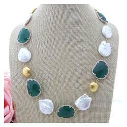 ELCCHRLD Ketten für Damen 20-Zoll-natürliche kultivierte weiße Keshi-Perlen-Grün-Kristall-Wrap-Halskette im Bürostil Mode-Accessoires von ELCCHRLD