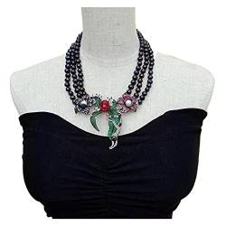 ELCCHRLD Ketten für Damen 3 Stränge kultivierte schwarze Perle Zirkonia Pave Anhänger Statement Halskette 18 Zoll Mode-Accessoires von ELCCHRLD