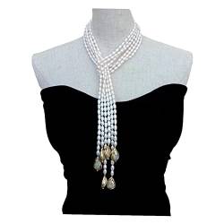 ELCCHRLD Ketten für Damen 3 Stränge kultivierte weiße Reisperle Teardrop Pearl Lariat Long Sweater Chain Halskette 50inch Mode-Accessoires von ELCCHRLD