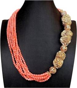ELCCHRLD Ketten für Damen 8 Stränge Orange Koralle Vergoldet Rose Desert Raue Rohe Asymmetrische Halskette 23 Zoll Mode-Accessoires von ELCCHRLD