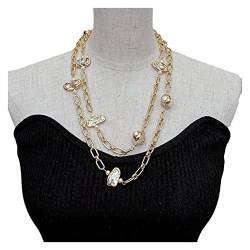 ELCCHRLD Ketten für Damen Natürliche kultivierte weiße Biwa-Perlen, weiße Quarze, vergoldete Kette, lange Stationshalskette, 47 Zoll Mode-Accessoires von ELCCHRLD