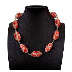 ELCCHRLD Ketten für Damen Orange rote Koralle goldener Kristall ebnen Perlen-Halsketten-moderne Frauen Mode-Accessoires von ELCCHRLD