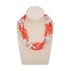 ELCCHRLD Ketten für Damen Schmuck 19 Zoll 5 Stränge natürliche weiße Biwa-Perlen-Rosa-Reis-lila Perlen-orange Korallen-Halskette for Frauen erfüllen Mode-Accessoires von ELCCHRLD
