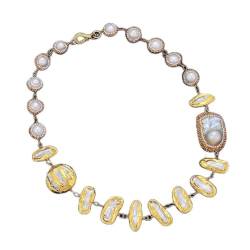 ELCCHRLD Ketten für Damen Schmuck 20-Zoll-Süßwasser-natürliche weiße Keshi Biwa-Perlen-Gelb-Halskette for Frauen erfüllen Mode-Accessoires von ELCCHRLD