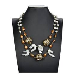 ELCCHRLD Ketten für Damen Schmuck 20 Zoll kultivierte Keshi-Perlen-Gelb-Perlen-Halskette erfüllen Mode-Accessoires von ELCCHRLD