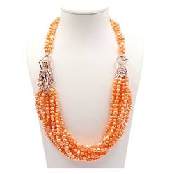 ELCCHRLD Ketten für Damen Schmuck Natürliche Orange Barocke Perlenkette Pave Dragon Rose Connector Handgemacht for Frauen erfüllen Mode-Accessoires von ELCCHRLD