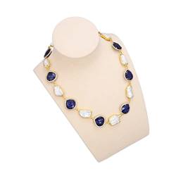 ELCCHRLD Ketten für Damen Schmuck Natürliche weiße Keshi-Perlen-Pfirsich-Herz-blaue Sodalith-gepflasterte Halskette for Frauen erfüllen Mode-Accessoires von ELCCHRLD