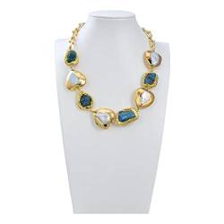 ELCCHRLD Ketten für Damen Schmuck Naturperle kultivierte weiße herzförmige Perle blaue Apatitkette Chokers Halskette for Frauen erfüllen Mode-Accessoires von ELCCHRLD