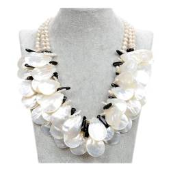 ELCCHRLD Ketten für Damen Schmuck Schöne natürliche weiße Biwa-Perlen-weiße Muschel-schwarzer -Halskette for Frauen erfüllen Mode-Accessoires von ELCCHRLD