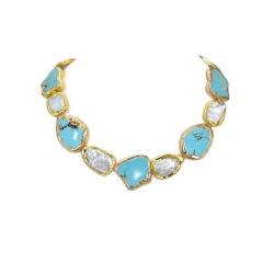 ELCCHRLD Ketten für Damen Schmuck kultivierte weiße Keshi-Perlen-Blau-Türkis-Halskette 20 Zoll erfüllen Mode-Accessoires von ELCCHRLD