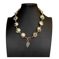 ELCCHRLD Ketten für Damen Süßwasser kultivierte weiße Münze Perle blauer Kristall weißer Quarz Pfeilspitze Charm Halskette Mode-Accessoires von ELCCHRLD