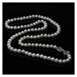 ELCCHRLD Trendy echte natürliche lange Perlenkette Frauen, Hochzeit weiße Süßwasser runde Perlenkette Party Geschenk erfüllen(Color:120,Size:9-10mm) von ELCCHRLD