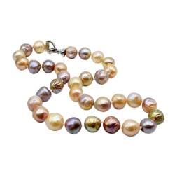 ELCCHRLD Regenbogen-Perlenkette, natürliche Farbe Barockperle, herzförmige Schnalle, Durchmesser 11-12 mm, natürliche Süßwasserperle, Damenhalskette erfüllen(Size:42cm) von ELCCHRLD