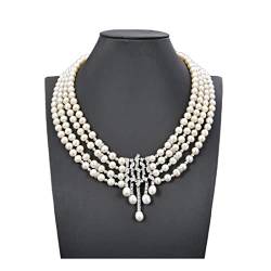 ELCCHRLD Schmuck 18 Zoll 4 Stränge kultivierte weiße Perlen-Statement-Halsketten-Anhänger erfüllen von ELCCHRLD