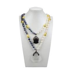 ELCCHRLD Schmuck 2 Stränge natürliche kultivierte Keshi-Perlenkette schwarze Quarze Buddha-Kopf-Anhänger-Halskette 20 Zoll for Frauen erfüllen von ELCCHRLD