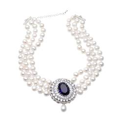 ELCCHRLD Art- und Weiseweiße natürliche Süßwasser-Mehrschicht-Perlen-Halsketten-Frauen, Verlobung 3 Reihen Choker-Halsketten-edler Schmuck erfüllen(Color:40 Cm,Size:Clasp 1) von ELCCHRLD