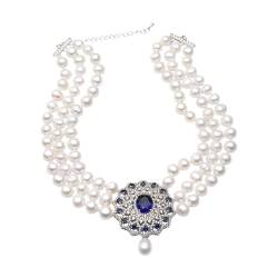 ELCCHRLD Art- und Weiseweiße natürliche Süßwasser-Mehrschicht-Perlen-Halsketten-Frauen, Verlobung 3 Reihen Choker-Halsketten-edler Schmuck erfüllen(Color:6 3/4,Size:Clasp 1) von ELCCHRLD