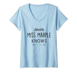 Damen Miss Marple Knows Lustiges Poirot T-Shirt mit V-Ausschnitt von ELDA DESIGN