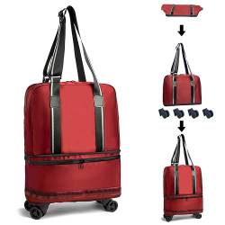 ELDA Erweiterbarer, faltbarer Koffer für Damen und Herren, Rollkoffer mit abnehmbarem 360°-Drehrad, geteilte Reisetasche mit Reißverschluss für Reisen, Sport, Wochenende und Übernachtung, Rot/Ausflug, von ELDA