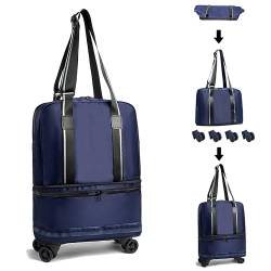 ELDA Erweiterbarer, faltbarer Koffer für Männer und Frauen, Rollkoffer mit 360° abnehmbarem Drehrad, geteilte Reisetasche mit Reißverschluss für Reisen, Sport, Wochenende, Übernachtung, Blau, medium von ELDA