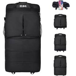 ELDA Erweiterbarer faltbarer Gepäckkoffer Rolltasche Reisetasche für Männer und Frauen, leichter Koffer, große Kapazität, Gepäcktasche, Schwarz, XL von ELDA