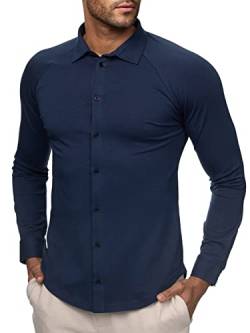 ELDO COLLECTION® Herren Slim Fit Hemd Jersey figurbetont (as3, Alpha, s, Regular, Regular, Navy Blue) von ELDO COLLECTION