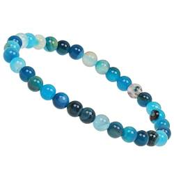 ELEDORO Echte Edelstein Perlen Chakra Armband PowerBead Stretch Perlenarmband 6mm Streifen Achat blau von ELEDORO