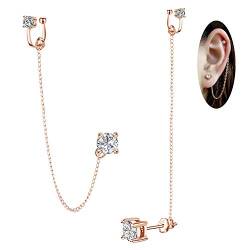 Kristall Ohrringe Kette Sterling Silber Hypoallergene Zirkonia Ohrringe Strass Drop Dangle Ohrringe 2 in 1 Ohrringe Geschenk für Frauen Mädchen (Roségold) von ELEDUCTMON