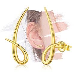 Minimalistische Ohrstecker für Frauen - Sterling Silber Ohrclimber Ohrringe Leichtgewicht einfache Ohrringe Knorpel gebogene Bar Ohrringe Mode Ohrringe für empfindliche Ohren Geschenke für Geburtstag von ELEDUCTMON