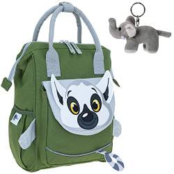 ELEPHANT Kinderrucksack Jungen Mädchen Kinder Kids Kindergartenrucksack ab 3 Jahren Rucksack mit Klappöffnung +e (Lemur Maki Oliv 365) von ELEPHANT