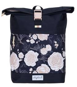 ELEPHANT Rucksack Damen Mädchen Freizeitrucksack Sport Reise Schule DIN A4 Roll-Top mit Laptopfach Geheimfach Anti-Theft Daypack Large Flower 13038 (black flower) von ELEPHANT