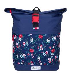 ELEPHANT Rucksack Damen Mädchen Freizeitrucksack Sport Reise Schule DIN A4 Roll-Top mit Laptopfach Geheimfach Anti-Theft Daypack Large Flower 13038 (blue flower) von ELEPHANT