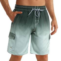 ELETOP Badehose Herren lang Schnelltrocknend Boardshorts,Badehosen für Herren mit Mesh-Futter,Badeshorts Herren,Farbverlauf-Armeegrün,3XL von ELETOP