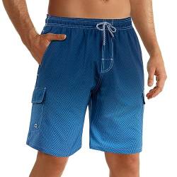 ELETOP Badehose Herren lang Schnelltrocknend Boardshorts,Badehosen für Herren mit Mesh-Futter,Badeshorts Herren,Farbverlauf-blau,4XL von ELETOP