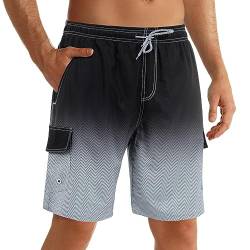 ELETOP Badehose Herren lang Schnelltrocknend Boardshorts,Badehosen für Herren mit Mesh-Futter,Badeshorts Herren,Farbverlauf-schwarz,L von ELETOP