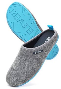 ELEWERT® Damen-Hausschuhe I Herren-Hausschuhe I Filzpantoffeln I Unisex Slipper I Herausnehmbare gepolsterte Fussbett I Pantoletten mit Rutschfeste Gummisohle I Spanien I Grau/Blau, EU 46 von ELEWERT