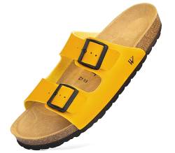 ELEWERT® Gepolsterte Herren Sandalen | Atmungsaktives Lederfußbett | Natürlich Kork | Sommer Schuhe | Verstellbare Riemen | Made in Spain | Biocomfy Ocai | Mustard, EU42 von ELEWERT