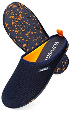 ELEWERT® – Hausschuhe für Herren/Damen - NATURAL-LITE - Pantoffeln/Slipper – für Sommer und Winter, mit extra Komfortabel, atmungsaktiv, rutschfeste Gummisohle - Marineblau/Orange, EU 39 von ELEWERT
